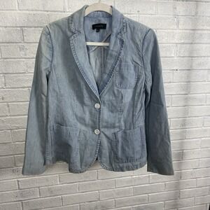 Talbots Chambray Blazer Blue Womens Size 6 Preppy Career Academia Old Money